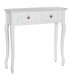 Consola pequeña clásica romántica de madera blanca con dos cajones