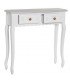 Consola pequeña clásica romántica de madera blanca con dos cajones2