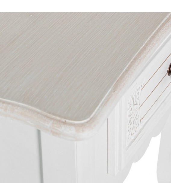 Consola pequeña clásica romántica de madera blanca con dos cajones3