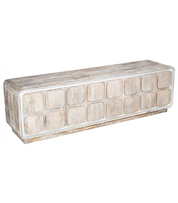 Mueble de TV boho de madera natural con cuatro puertas