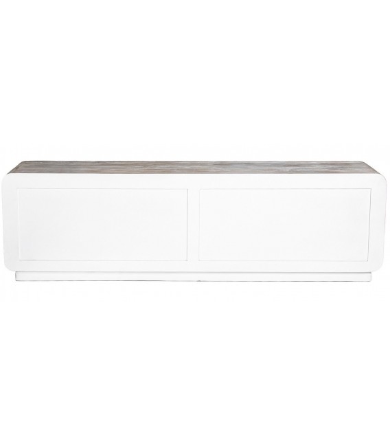 Mueble de TV boho de madera natural con cuatro puertas 3