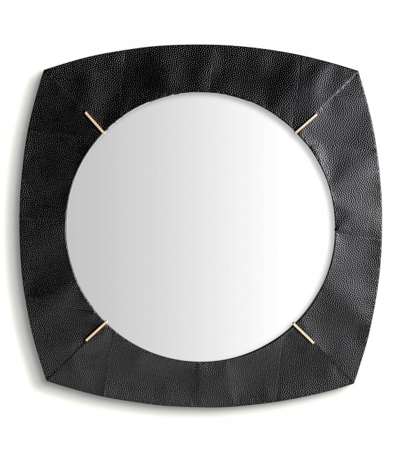 Espejo cuadrado grande art deco con marco metal negro oro viejo