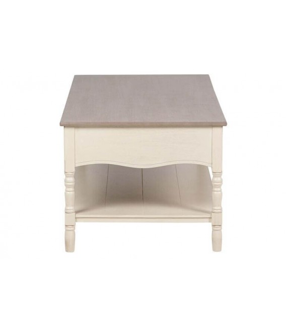 Mesa de centro provenzal beige con tapa nogal y 2 cajones 4