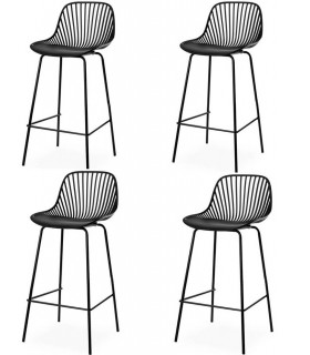 Set 4 taburetes nordicos negros polipropileno metal asiento alto