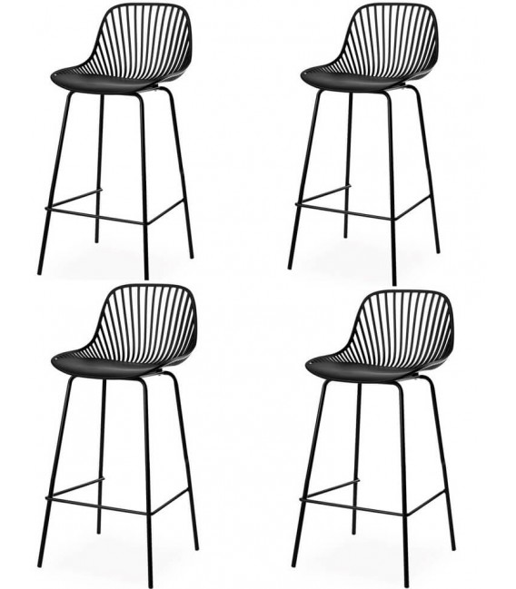 Set 4 taburetes nordicos negros polipropileno metal asiento alto