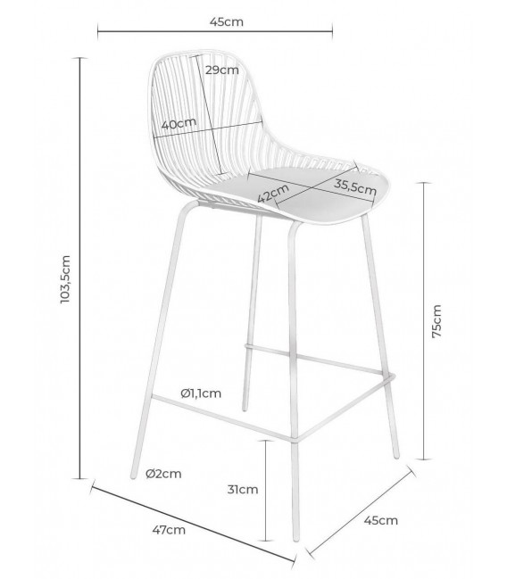 Set 4 taburetes nordicos negros polipropileno metal asiento alto 8