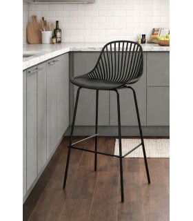 Taburete nordico negro polipropileno y metal asiento alto Mdmhogar