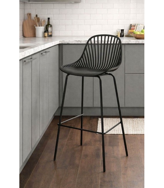 Taburete nordico negro polipropileno y metal asiento alto Mdmhogar