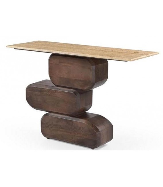 Consola de entrada diseño escultural en nogal con tapa de travertino