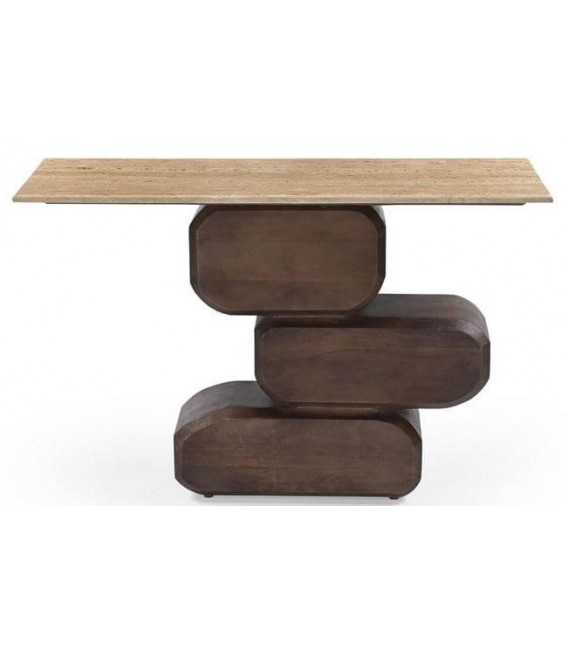 Consola de entrada diseño escultural en nogal con tapa de travertino 1