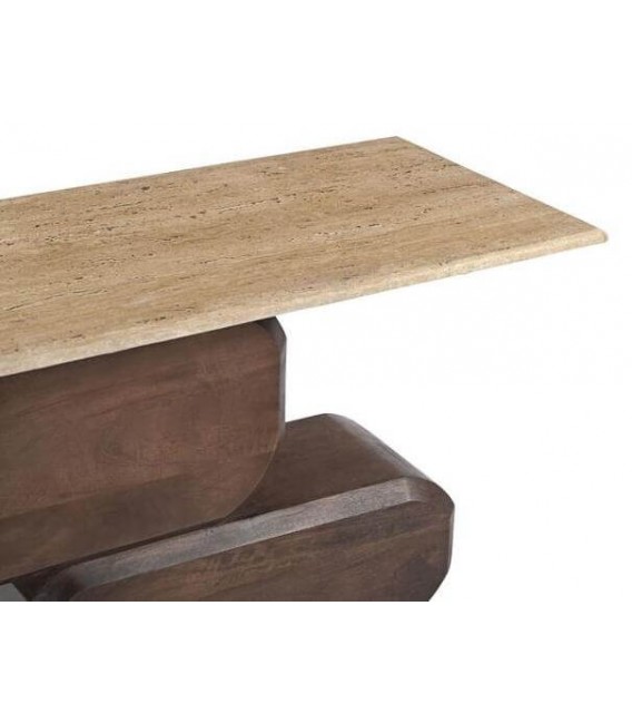 Consola de entrada diseño escultural en nogal con tapa de travertino 3