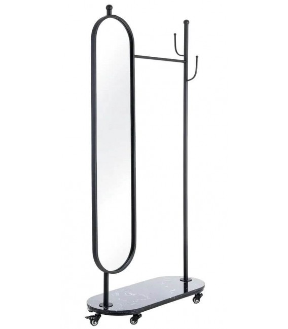 Perchero industrial con ruedas de metal y mármol con espejo negro