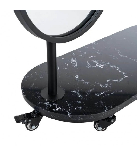 Perchero industrial con ruedas de metal y mármol con espejo negro 2