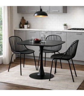 Mesa de comedor cuadrada pequeña en negro de estilo contemporáneo Mdmhogar