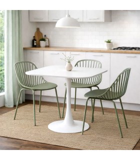 Mesa de comedor cuadrada pequeña blanca de estilo contemporáneo Mdmhogar