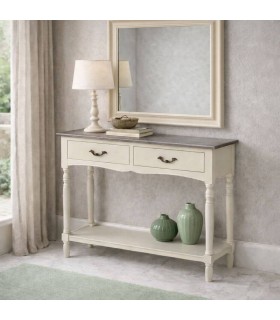 Consola de entrada provenzal beige con tapa nogal y 2 cajones Mdmhogar