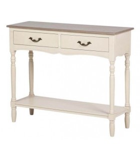 Consola de entrada provenzal beige con tapa nogal y 2 cajones 1