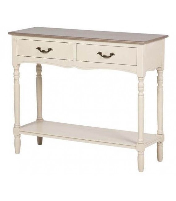 Consola de entrada provenzal beige con tapa nogal y 2 cajones 1