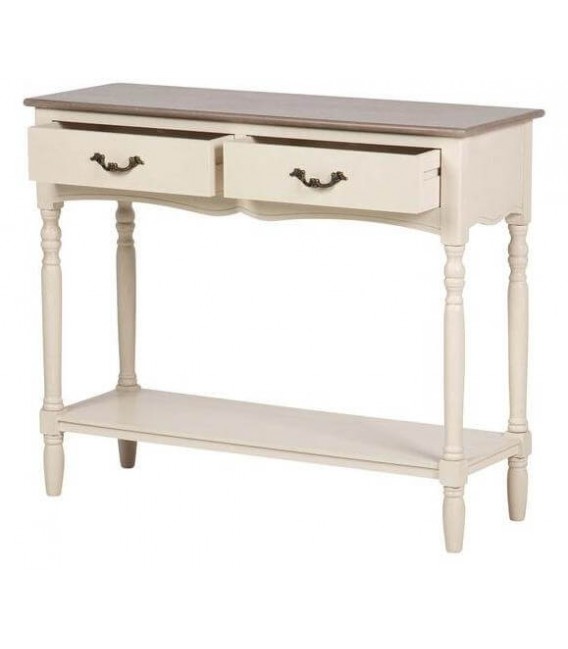 Consola de entrada provenzal beige con tapa nogal y 2 cajones 3