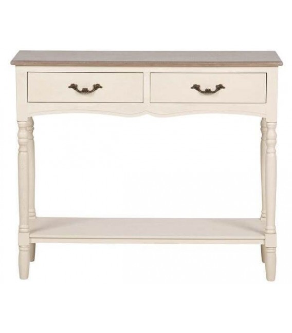 Consola de entrada provenzal beige con tapa nogal y 2 cajones 2