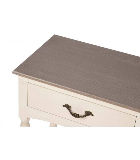 Consola de entrada provenzal beige con tapa nogal y 2 cajones 6