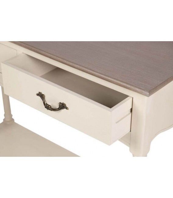 Consola de entrada provenzal beige con tapa nogal y 2 cajones 7