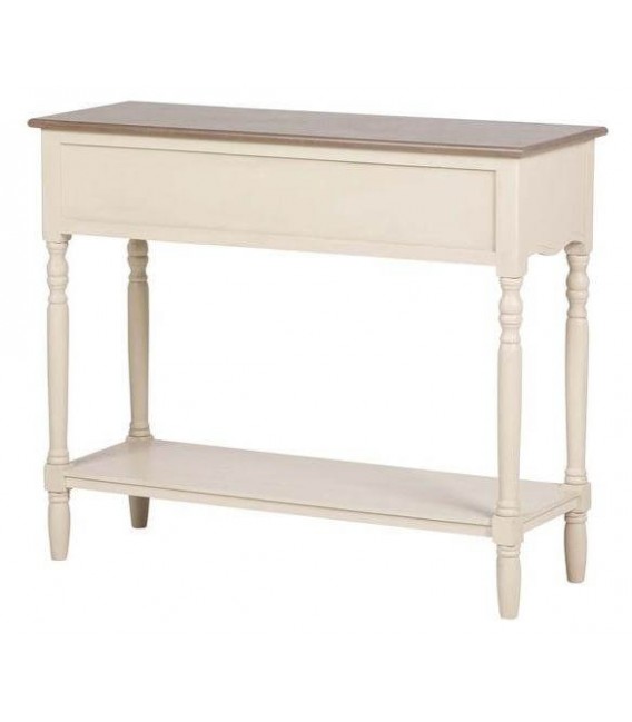Consola de entrada provenzal beige con tapa nogal y 2 cajones 5