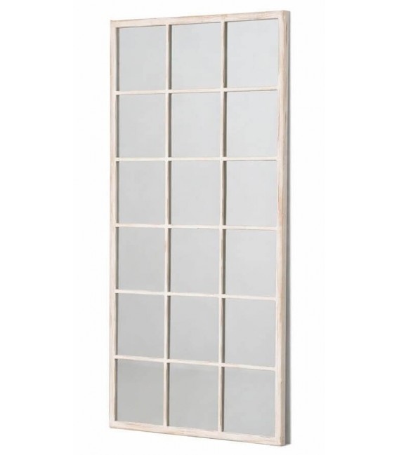 Espejo vestidor rectangular boho efecto ventana en madera blanca