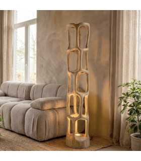 Lámpara de pie boho de madera maciza de suar tallada a mano  Mdmhogar