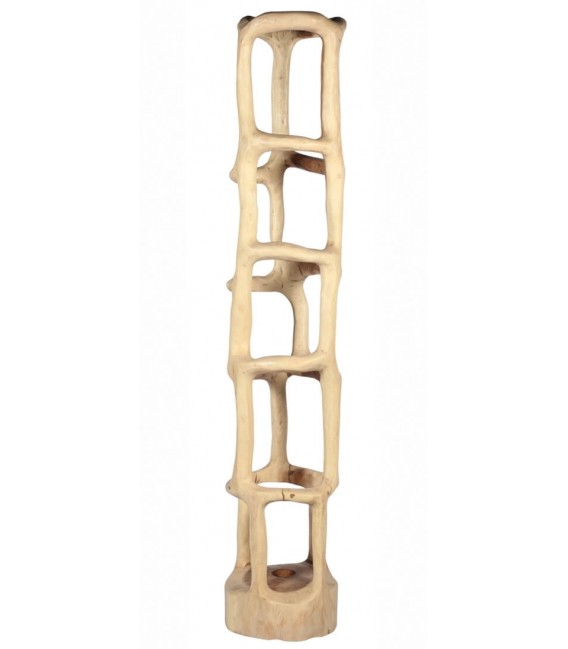 Lámpara de pie boho de madera maciza de suar tallada a mano