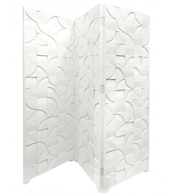 Biombo grande de tres hojas lacado en blanco estilo contemporáneo