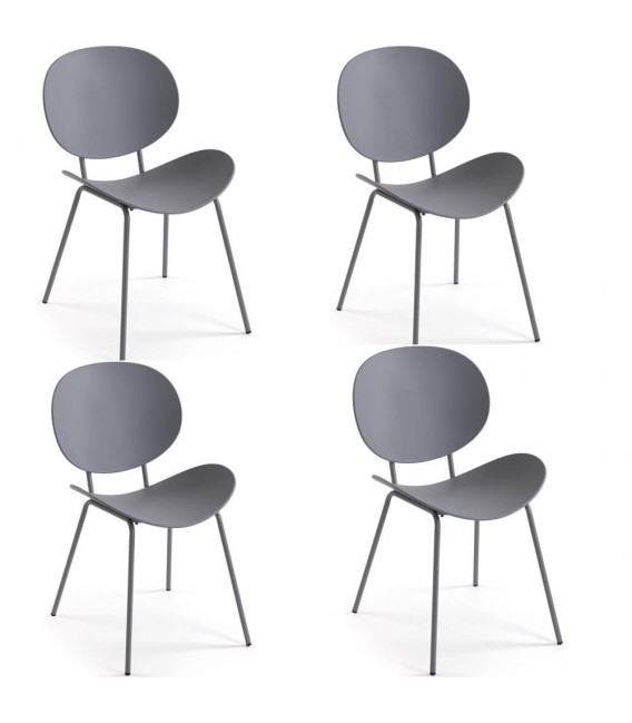 Pack de 4 sillas de comedor grises de polipropileno y metal Mdmhogar