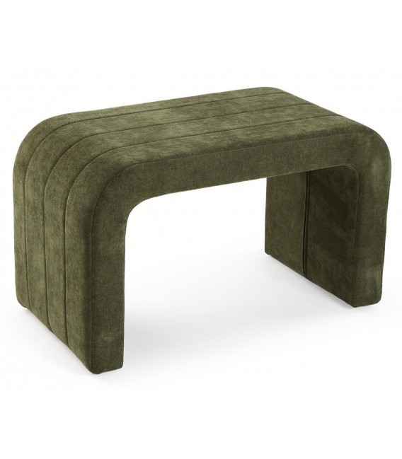 Banco pie de cama pequeño tapizado verde con estructura de madera