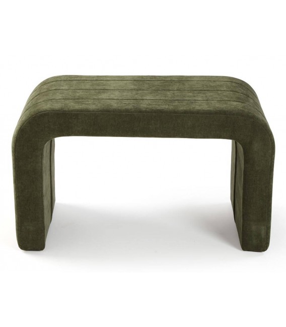 Banco pie de cama pequeño tapizado verde con estructura de madera1
