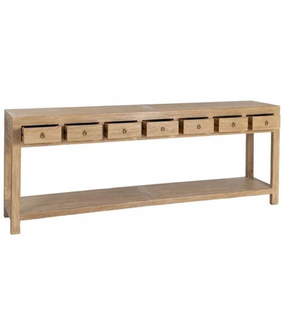 Consola de entrada XXL de madera de olmo natural con 7 cajones1