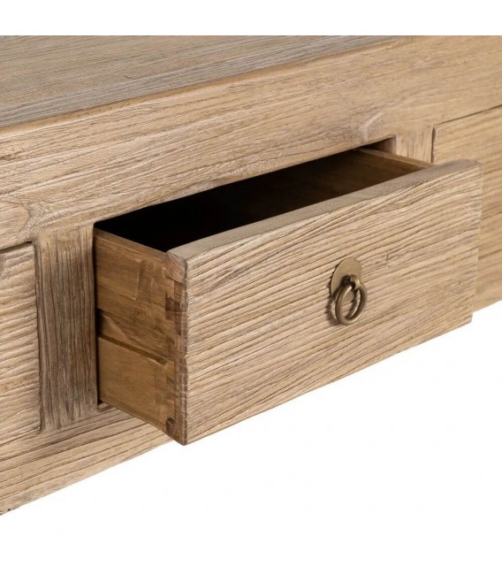 Consola de entrada XXL de madera de olmo natural con 7 cajones3