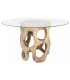 Mesa redonda grande de suar con base tallada y cristal