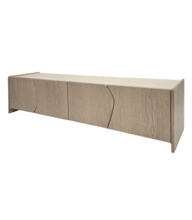 Mueble TV de fresno natural y porcelánico travertino con 4 puertas