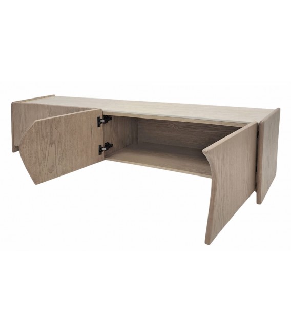Mueble TV de fresno natural y porcelánico travertino con 4 puertas 1