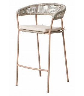 Taburete de barra boho beige en ratán sintético para exterior