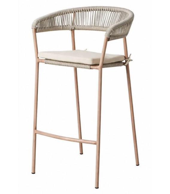 Taburete de barra boho beige en ratán sintético para exterior
