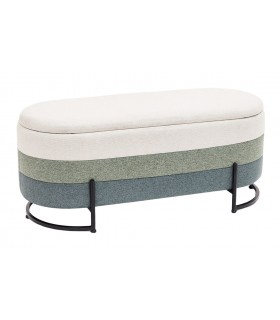 Banco pie de cama con baúl tapizado tricolor beige azul verde