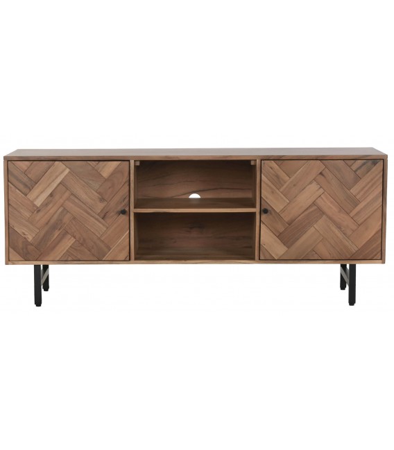Mueble TV 140 cm madera maciza acacia color nogal estilo industrial 1
