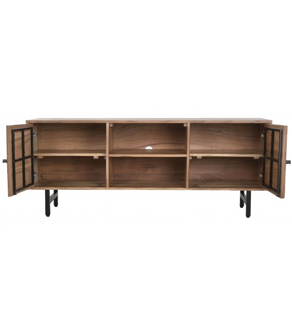 Mueble TV 140 cm madera maciza acacia color nogal estilo industrial 2