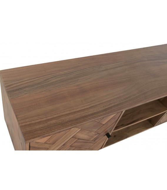 Mueble TV 140 cm madera maciza acacia color nogal estilo industrial 3