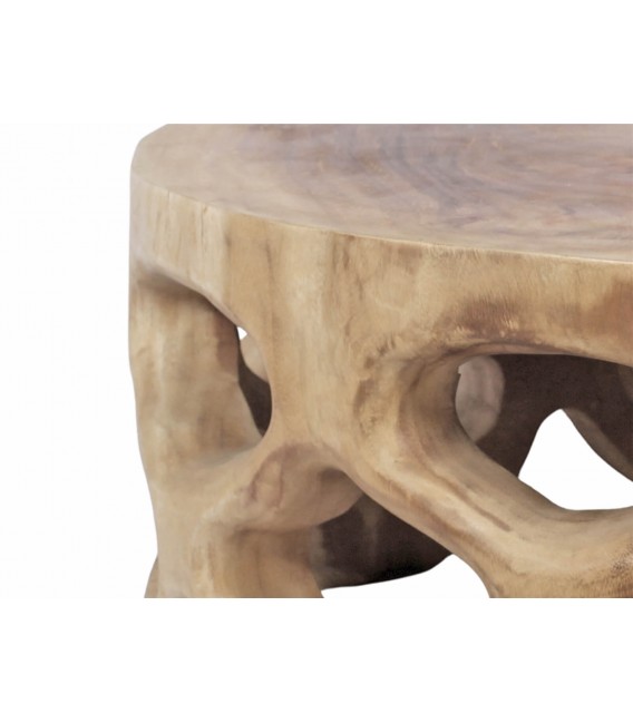 Mesa centro redonda pequeña madera suar natural tallada artesanalmente 1