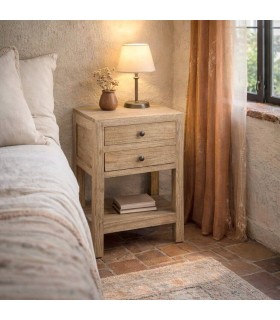 Mesilla noche alta 2 cajones madera mindi natural estilo boho Mdmhogar