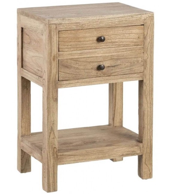 Mesilla noche alta 2 cajones madera mindi natural estilo boho