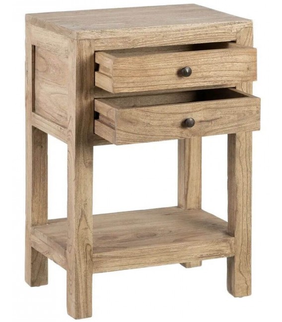 Mesilla noche alta 2 cajones madera mindi natural estilo boho 1