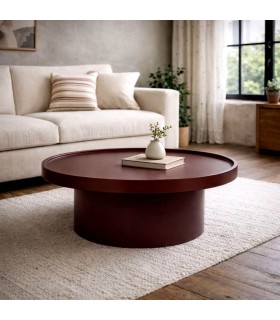 Mesa de centro redonda madera MDF lacada en granate estilo moderno Mdmhogar